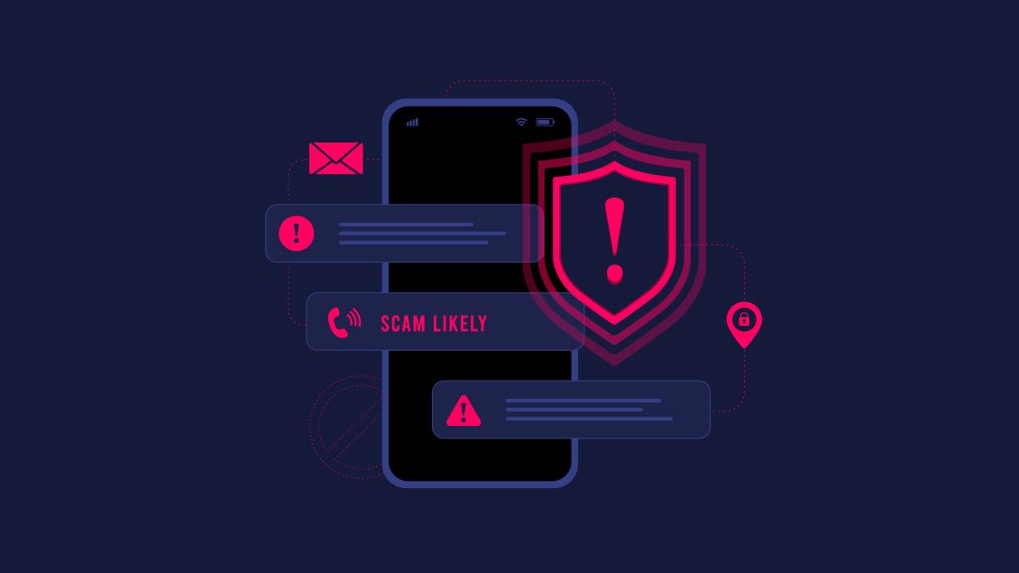 Mobilni telefon sa ikonicom upozorenja na sumnjive pozive i poruke prikazane u obliku crvenih ikonica.