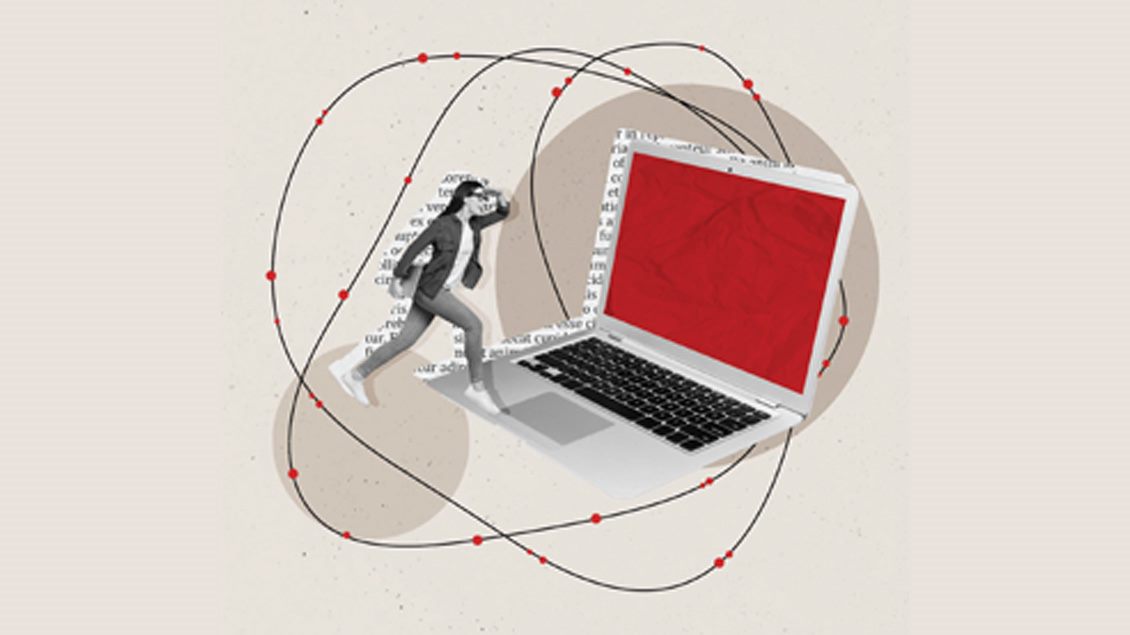 Ruka koja izlazi iz mobilnog telefona drzi ruku koja izlazi iz crne kugle sa sarom mreze, okruzene ikonicima digitalnih mreza.