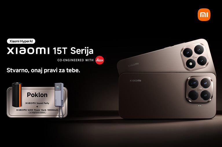 Dva Xiaomi 15T telefona uz poklone – Xiaomi Sound Party zvučnik i 165W Power Bank.