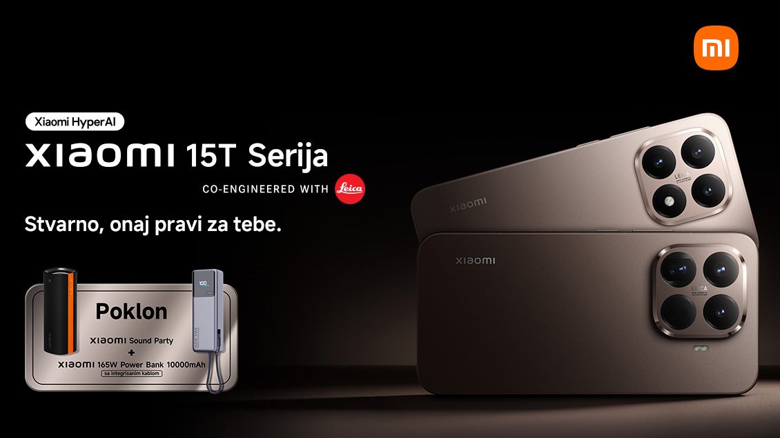 Dva Xiaomi 15T telefona uz poklone – Xiaomi Sound Party zvučnik i 165W Power Bank.