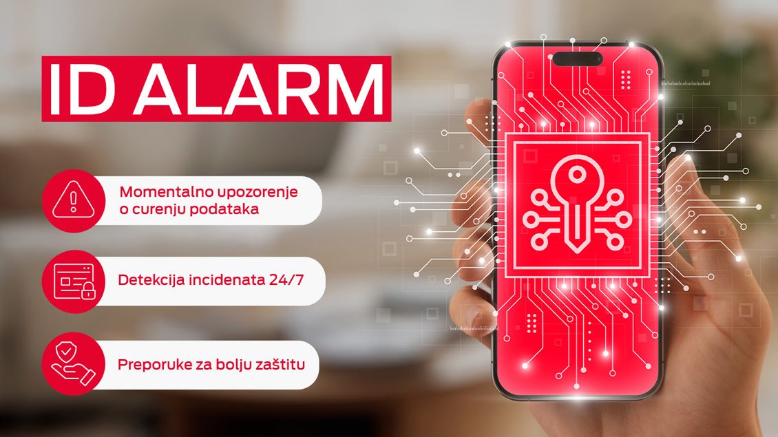Mobilni telefon sa ID Alarm aplikacijom koja upozorava na curenje ličnih podataka