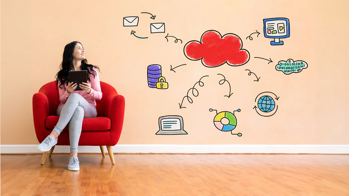 Ilustracija kako radi cloud tehnologija i čuvanje podataka na internetu