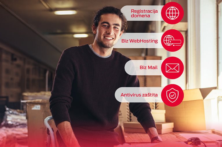 Preduzetnik u skladištu koristi biz hosting usluge – registracija domena, biz mail i antivirus zaštita