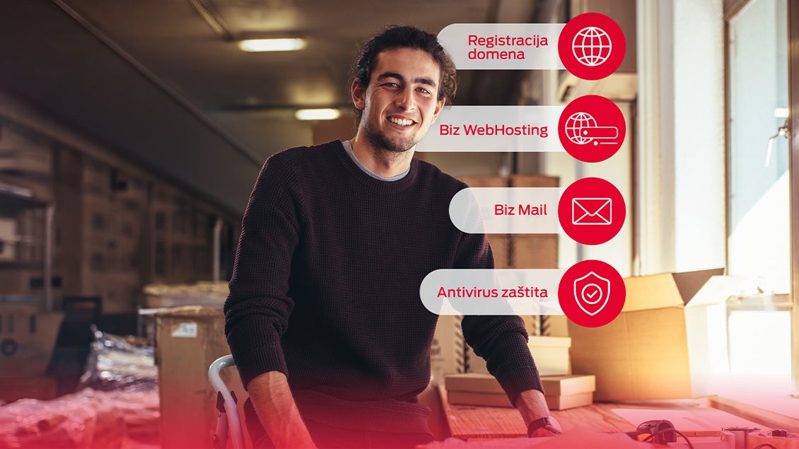Preduzetnik u skladištu koristi biz hosting usluge – registracija domena, biz mail i antivirus zaštita