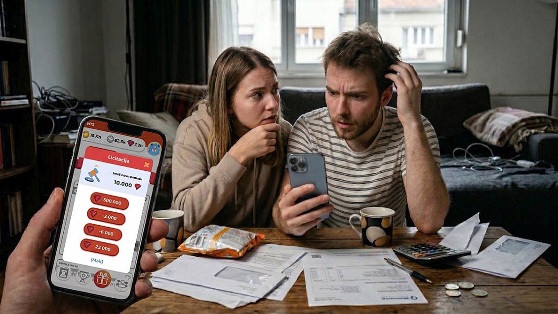 mts loyalty, par koji gleda u telefon i iščekuje rezultat nagrade.